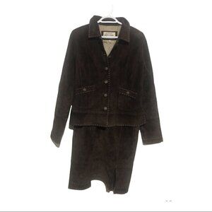 Vintage 90s Skotts Washable Suede 2 Pc Jacket & Midi Skirt Set Brown L/10 Y2K